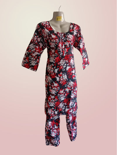 Women's Floral Printed Two-Piece Stitched Suit – Kurta and Pajama Set | Comfortable &amp; Stylish Casual Wear