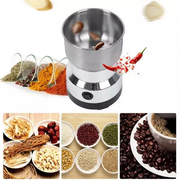 "Electric grinder for grinding spices, herbs, and coffee beans with a sleek and compact design"